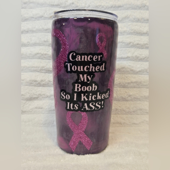 20oz cancer touched my boob so I kicked it's a** tumbler - Picture 1 of 7